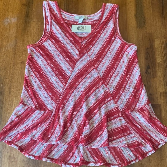 Vintage America Tops - Vintage America NWT Tank Top Large Red and White Patterned Stripes